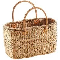 Kobolo Shopper Korbtasche aus Wasserhyazinthe - Lederhenkel
