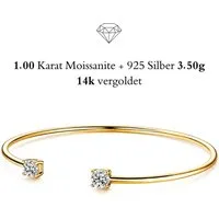 UNIQAL.de Armreif 925 Silber 1,00 Karat mit Diamant Moissanit - LUMINA (Offener Armreif mit 2 Moissanit Solitär Steinen in Diamantoptik, 925 Sterling Silber weißgold oder 14K gold veredelt, inkl. Luxuriöse Schmuck Geschenkbox), Moissanit VVS1 Reinhei
