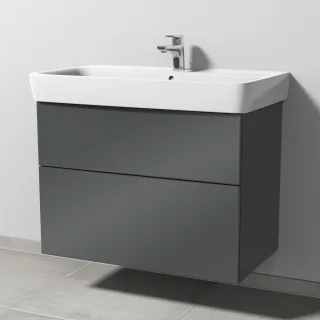 Sanipa 3way Waschtischunterbau zu Geberit Renova Plan Waschtisch mit 2 Auszügen, Anthrazit-Glanz SF87979