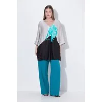 Ulla Popken Tunika Satinbluse Blüten A-Linie V-Ausschnitt 3/4-Arm