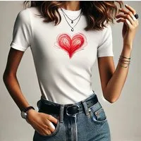 RMK T-Shirt Damen Shirt Top Sommer kurzarm Basic Rundhals Herz aus 100% Baumwolle