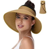 Zaewry Sonnenhut Sonnenhüte mit breiter Krempe, Sonnenhut für Damen,Faltbar rollbar für Outdoor-Abenteuer, Wandern,Pferdeschwanz-Öffnung,Strandhut