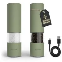 LARS NYSØM Gewürzmühle Stød praktische Einhandbedienung per Drucktaste, (2 Stück), elektrische Salz- & Pfeffermühle mit eingebautem LED-Licht