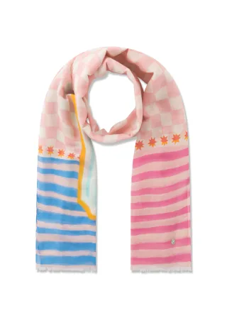 Schal aus reiner Baumwolle mit Mustermix und AMORE MIO-Schriftzug pink - Gr. - one size