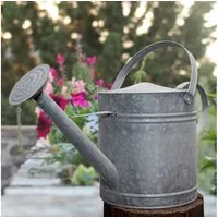 Antikas Gartenfigur Gießkanne aus Zink, XL, Silbergrau, Deko-Kanne, Blumenbeet