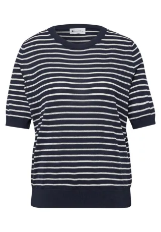Street One - Gestreifter Strickpullover mit Halbarm und Rundhals blau - Gr. - 36