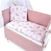 Baby-Delux Beistellbett Babybett Waffelpique Bärchen Rosa, Stillbett 90x40 weiß höhenverstellbar, Matratze inkl. komplett Set