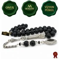 M-Punkt24 Kettenanhänger Tesbih Tespih Naturstein Küre Rund (Rosary, Subha Misbah, Gebetskette), Design Püskül, inkl. ETUI, *SONDERPREIS WEGEN PRODUKT NEUHEIT*