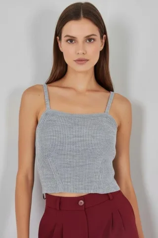 Quadratischer Kragen Rippstrick Crop-Top