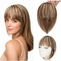 LuxusKollektion Kunsthaar-Extension Haarteil Perücke Pony Haaraufsatz Fransen L-Hellbraun Mix Blond Blond