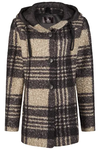 Barbara Lebek - Wolljacke mit Kapuze taupe/black - Gr. - 42