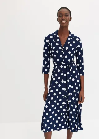 bonprix Hemdblusenkleid mit Bindeband (2-tlg.Set), blau, Gr.40/42 (M), zeitloses Hemdblusenkleid mit integriertem Bindeband