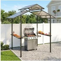 Outsunny Grillpavillon mit Flammschutzdach, mit 4 Seitenteilen, (BBQ-Pavillon, Grillpavillon), für Garten, Balkon, Schwarz+Braun