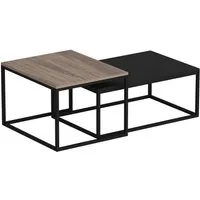 en.casa Satztisch, Aabenraa Couchtisch 2er Set, Metallgestell, Eiche-Optik/Schwarz