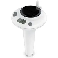 BEARWARE Schwimmthermometer Solar Poolthermometer, Schwimmthermometer Temperaturanzeige, Funk, Set 1-tlg., 3-in-1 Set: Basisstation (DCF-Uhr/Wecker), Pool-Schwimmer, Außensensor, Wassertemperatur, Solarpanel, USB-C, Display, digital, für Whirlpool