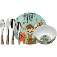 WMF Kindergeschirr-Set Waldfreunde (6-tlg), 1 Personen, Cromargan® Edelstahl Rostfrei 18/10, Porzellan, ab 3 Jahren, hygienisch, säurefest