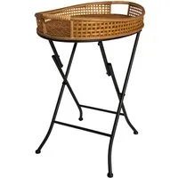 habeig Beistelltisch Serviertisch oval Bambus-Tablett 70x62x43cm Klappbares Metallgestell, abnehmbares Tablett