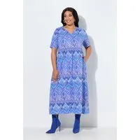 Ulla Popken Maxikleid Maxikleid gemustert A-Linie Tunika-Ausschnitt