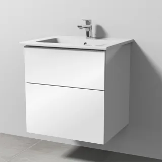 Sanipa 3way Keramik-Set Venticello Keramik-Waschtisch und Unterbau mit 2 Auszügen, Weiß-Glanz SF32178