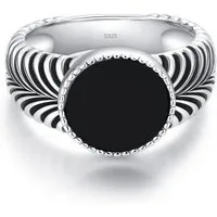 Lisandra Scott Silberring Eleganter Herrenring aus 925 Sterling Silber mit Schwarzem Stein, Klassischer Herrenring – Zeitlos und stilvoll