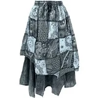 Guru-Shop Minirock Langer Boho Lagenrock, stonewash Patchwork.. alternative Bekleidung