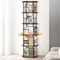 XERSEK Bücherregal 360° Drehbares Bücherturm 5 Ebenen Freistehend Standregal Holzmaserung, Bookshelf Aufbewahrungsregal Eckregal Spielzeugregal, für Kinderzimmer Wohnzimmer Schlafzimmer Büro Aufbewahrung