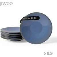 JIWOO Teller 6er Ø27cm, Speiseteller Pastateller Dessertteller Salatteller Plate, (6 St), 10 Zoll Keramik Tellerset Blau Mikrowellen spülmaschinenfest