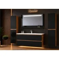Homeline Badmöbel-Set Kaiser badmöbel, Set Eiche/Schwarz mit LED Spiegel Bad, (6-St., Bis 6 teilig), Hochglanz