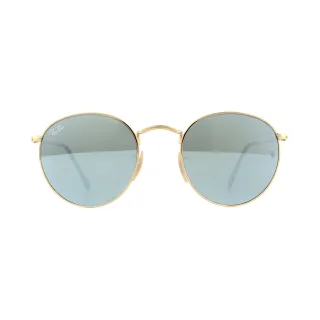Lunettes De Soleil Ray-Ban Rond Lentilles Plates 3447N 001/30 Miroir Flash Gris Brillant Or 50mm
