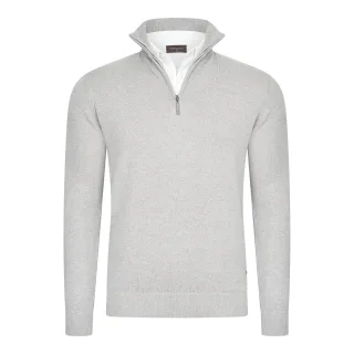 Cappuccino Italia Mock Zip Pullover für Herren. Der Pullover besteht aus 50% Baumwolle und 50% Polyester und hat eine normale Passform. Der Pullover hat einen Hemdkragen, der an den Pullover angenäht ist. Marke: Cappuccino ItaliaModellname: Mock Pull