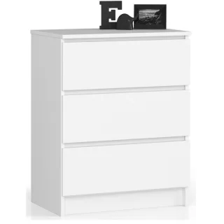 Akord Kommode, Weiß, Holzwerkstoff, 3 Schubladen, Rechteckig,Rechteckig, 60x77x40 cm, Wohnzimmer, Kommoden & Sideboards, Kommoden