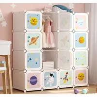 SONGMICS Kinderkleiderschrank DIY-Aufbewahrungsschrank, Aufbewahrung für Kinder, mit 16 Würfeln, 4 Hängestangen