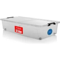 BigDean Unterbettkommode 2 Stück Aufbewahrungsbox 32 L luftdicht & mit Rollen Made in Europe (Set, 4 St., 1x Box + 1x Deckel), Unterbett-Box, Mit Rollen, Luftdicht, 32L Volumen