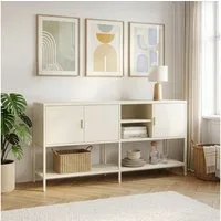 en.casa Sideboard, »Kliri« mit 3 Türen Stahl 160 x 40 x 80 cm Cremeweiß