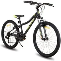 HILAND Mountainbike 24 Zoll Kinderfahrrad ab 6-12 Jahre alt MTB Studenten-Pendlerfahrrad, mit Federgabel 7 Gang, V-Bremse, Hochwertiger Rahmen