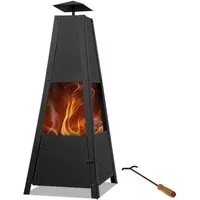 Gardebruk Feuerschale, Terrassenofen für Draussen Metall mit Abdeckung Schürhaken Holz 102cm