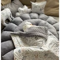 Loolay Bettnestchen MINKY Graphit/ HASE Beige-Weiß ENGELSNEST Babynest, Unterlage, (PREMIIUM XXL als Nestchen Ø90cm, als Krabbeldecke Ø155cm, Original LOOLAY® Babynestchen Spielmatte Reisebett ►SETS MIT ZUBEHÖR), 100% Europäische Stoffe und Kleinseri