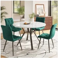 Flieks Essgruppe runder Esstisch mit 4 Stühlen Set, (Set, 5-tlg., 1 Tisch mit 4 Stühlen), Sitzgruppe Küchetisch 100x75cm Esszimmertühle Samt Metallbeine