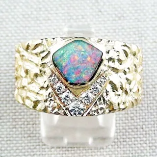 massiver 750er Opalring 18k mit Boulder Opal &amp; Diamanten