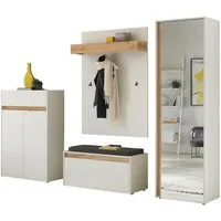 Home affaire Garderoben-Set City/Giron, moderne Garderobe, viel Stauraum, ca. 24 Schuhe, (Set, 4-St), enthält Schrank, Paneel, Schuhschrank & Garderobenbank mit Sitzkissen
