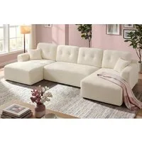 VASAGLE Wohnlandschaft U-Form, 6-Sitzer Modulares Cord Sofa, mit Kissen B: 336 cm, flexibel kombinierbar, Ecksofa,Schlafsofa für Wohnzimmer, Couch L-Form