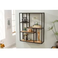 riess-ambiente Wandregal SLIM LINE 95cm natur / schwarz, Einzelartikel 1-tlg., Wohnzimmer · Wildeiche-Design · Metall · eckig · 5 Fächer · Industrial