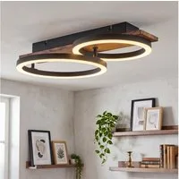 hofstein Deckenleuchte Deckenlampe aus Metall/Holz/Kunststoff in Schwarz/Braun/Weiß, 3000 Kelvin, Deckenleuchte im modernen Design, 18 Watt, 3000 Kelvin