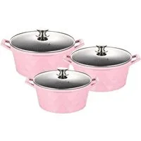 Cheffinger Topf-Set Kochtopf Kasserolle Topf Set 6-tlg pink Glasdeckel Cheffinger, Material: Aluminium, Glas
