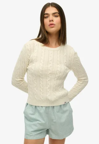 Superdry - Essentials Slim Cable Pullover ecru - Gr. - 14