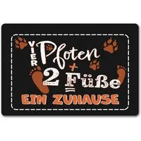 speecheese Fußmatte Vier Pfoten + Zwei Füße = Ein Zuhause Hunde Fußmatte in 40x60 cm ohne