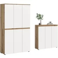 furnling Mehrzweckschrank-Set Sarca - in 5 trendigen Farben, (2-St., bestehend aus Kommode, Universalschrank), 1 Kleiderstange, großzügiger Stauraum durch 28 Fächer, Breite 235 cm