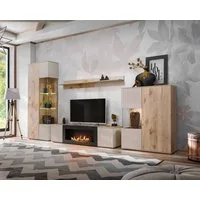 ASM-Moebel Wohnwand Wohnwand CATALINA mit Rillenfront Bio Ethanol Kamin LED Push - Click, Mit Bio-Ethanol Kamin, Led Beleuchtung und Push-Click System.