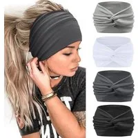 Zaewry Haargummi 4 Stück Stirnbänder Damen Boho Breite Haarband Weiche Yoga Stirnband