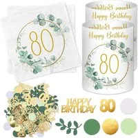 LuxusKollektion Windlicht Servietten 80 Geburtstag Konfetti Tischdeko Eukalyptus Grün D